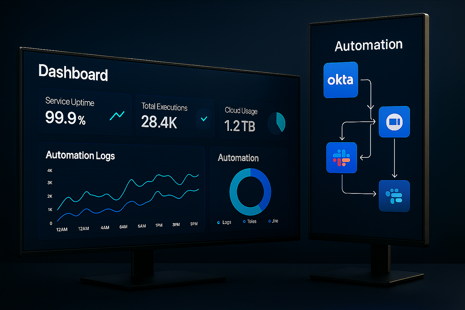 IT Services Dashboard showing system monitoring and automation